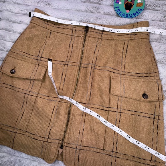 Madewell (Re)sourced‎ Mini Skirt Womens 8 Camel Zip-Front Windowpane Wool Blend - Picture 5 of 9